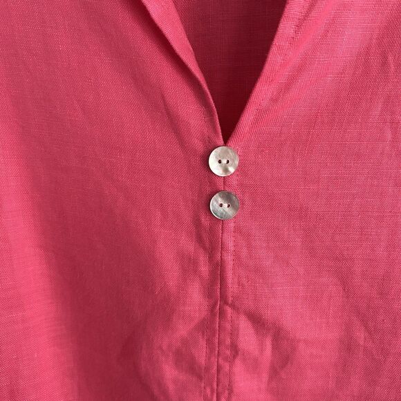 Toofan Womens Linen Pink V-Neck Tunic Blouse Small Relaxed Lagenlook Coastal - Picture 6 of 11